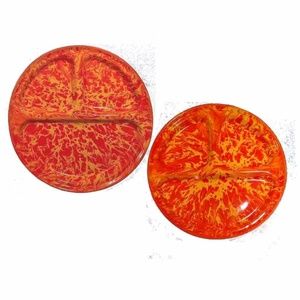Enamelware Plates 2 Divided End-of-the-Day 12" Dinner Red/Yellow Marble …